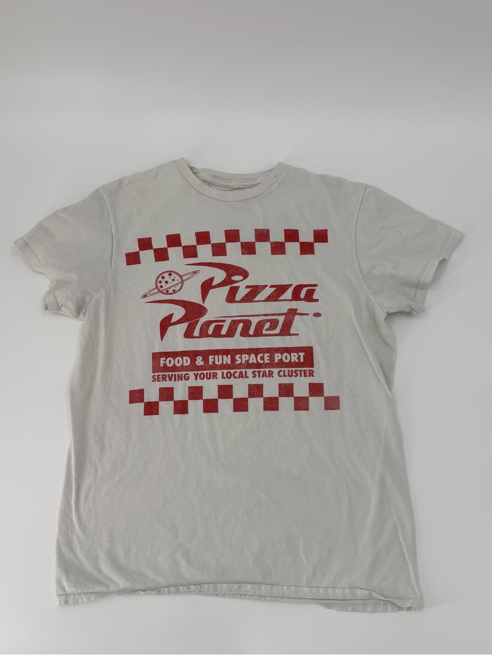 Y2K Toy Story Pizza Planet Graphic Tee - White with Red Logo‎